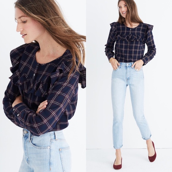 Madewell Tops - Madewell Plaid Ruffle Yoke Top